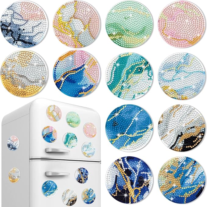 Zonon 12 Pcs 4th of July Patriotic Diamond Art Magnets Kit | DIY Diamond Painting for Adults, Patriotic USA Designs, Magnetic Stickers for Refrigerator Kitchen Home Decor