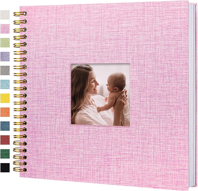 12"x12" Scrapbook Photo Album Linen Cover 40 Sheets 80 Pages White Paper | Pink Hardcover Kraft White Pages Memory Book, for Travel Wedding Guest Book Christmas Baby Shower Fits 4x6 & Instant Photos
