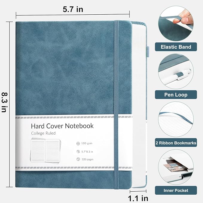 CAGIE Journal Notebook for Women Men Leather Journaling Diary Daily A5 Blue