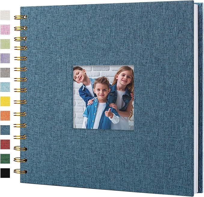 8"x8" Scrapbook Photo Album Linen Cover 20 Sheets 40 Pages White Paper | Navy Hardcover Kraft White Pages Memory Book, for Travel Wedding Guest Book Christmas Baby Shower Fits 4x6 & Instant Photos