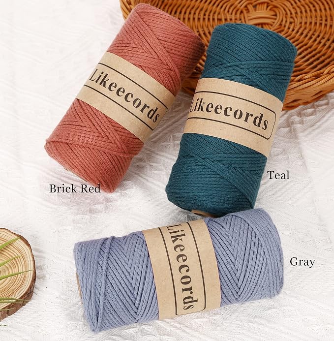 Likeecords 100% Cotton Rope Crochet Yarn Bag Cord 2mm 350Yards Braided Macrame Cord Macrame Rope Crochet Thread Gift for Knitter(Yellow)