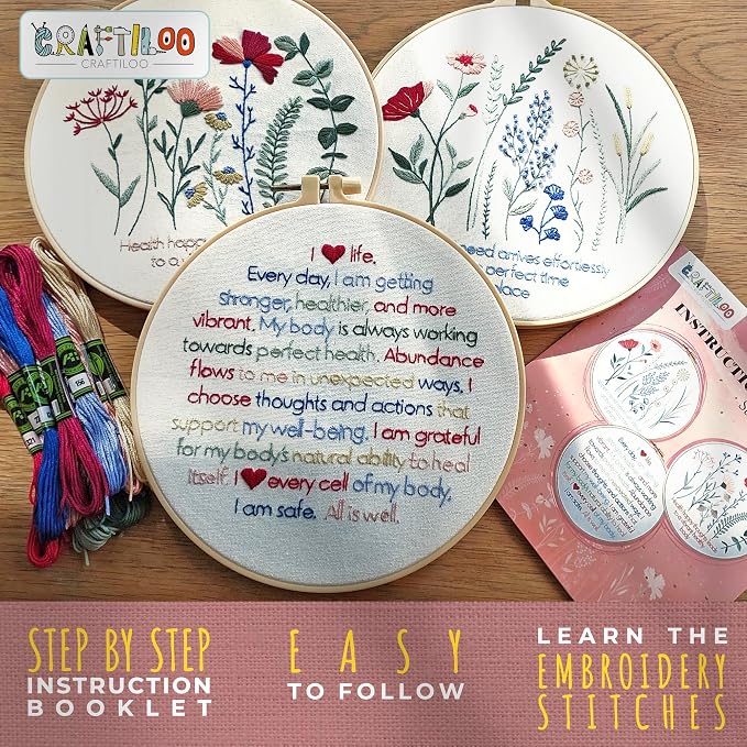Flowers Embroidery Kits for Adults - Stamped Beginner Hand Embroidery
