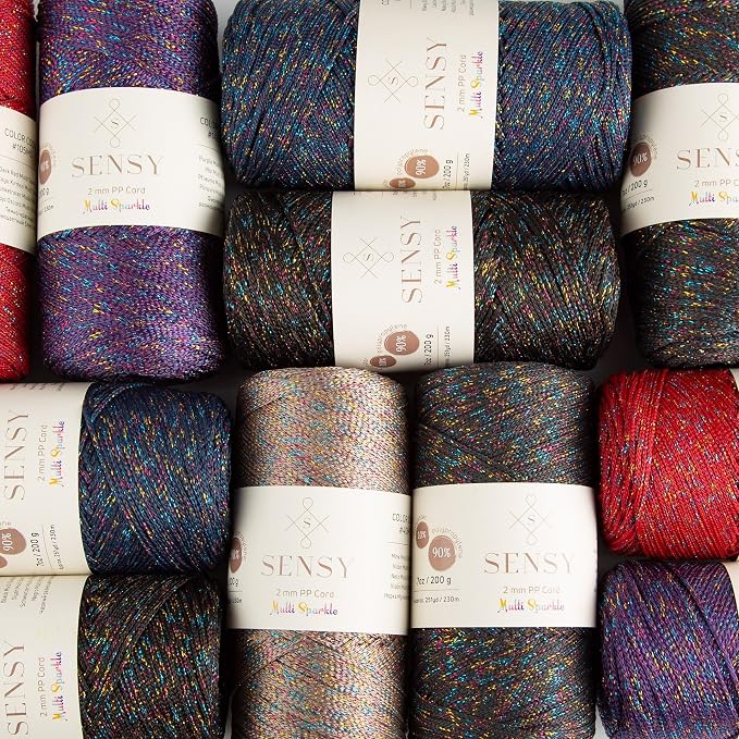 S Sensy 2mm -Premium Polypropylene Macrame Cord 10 Pack Mink Multi Sparkle