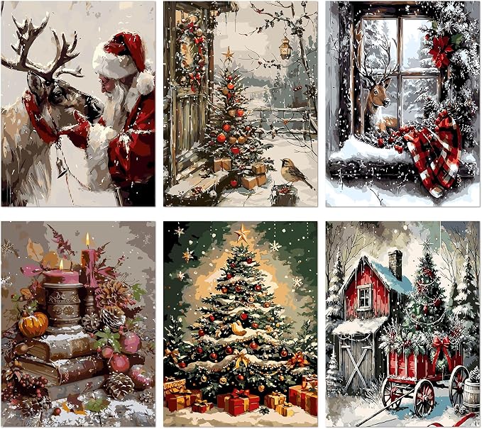 6 Pack Christmas Paint by Numbers Kits for Adults 12x16in(30x40cm)