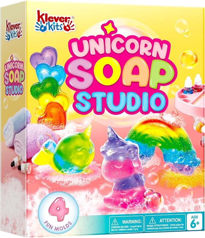 Klever Kits Unicorn Soap Making Kit- 4 Molds Girl Crafts DIY Project, Unicorn Girl Gifts, Kids Birthday Gift for Aged 6+, Science STEM Activity Teenage Gifts for Kids Ages 6 7 8 9 10 11 12