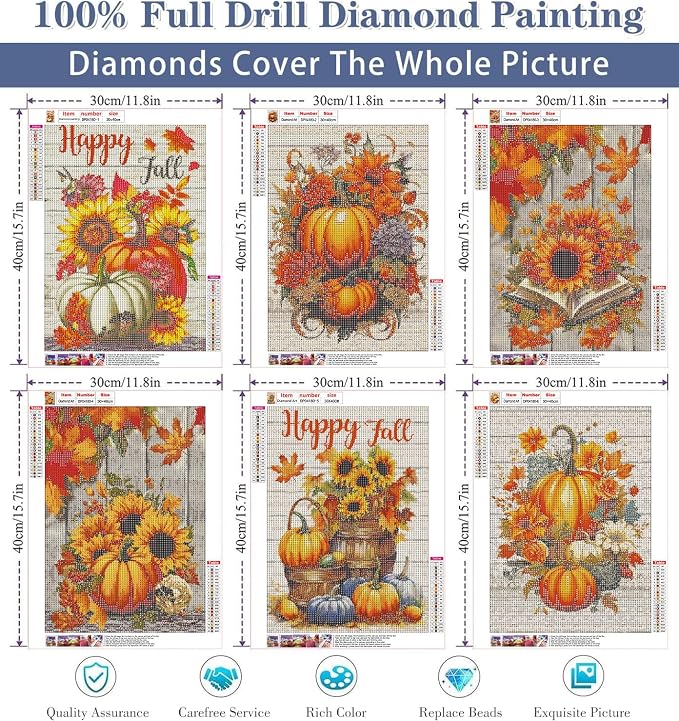 Diamond Art Kits for Adults,6 Pack fall Diamond Painting Kits 12x16inch