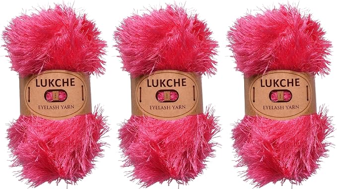 Eyelash Fun Fur Yarn Premium 100% Polyester 164 Yds (150 Mt), 3.53 Oz (100 Gr) Colorful Crochet Yarn Dıy Hand Knitting (Candy Pink, 3 Skein)