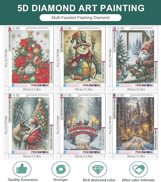 6 Pack Christmas Diamond Art Kits for Adults Christmas Diamond Painting Kit
