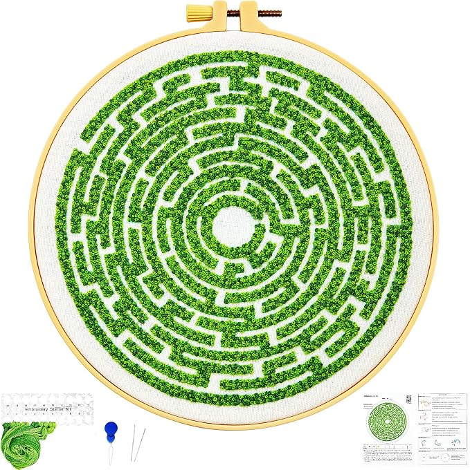 Maze Embroidery Kits for Beginners Adults Funny Hand Embroidery Art Kits, Cross Stitch Kits for Beginners DIY Craft Kits for Adults Women, Entire Set of Embroidery Supplies【Full-length Video Tutorial】