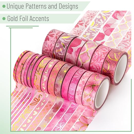 Mr. Pen- Washi Tape Set, 21 Rolls, Assorted Sizes, Floral Pink | 5.5 Yards/Roll, Washi Tape for Scrapbook, Arts, Crafts, Journals and Planners