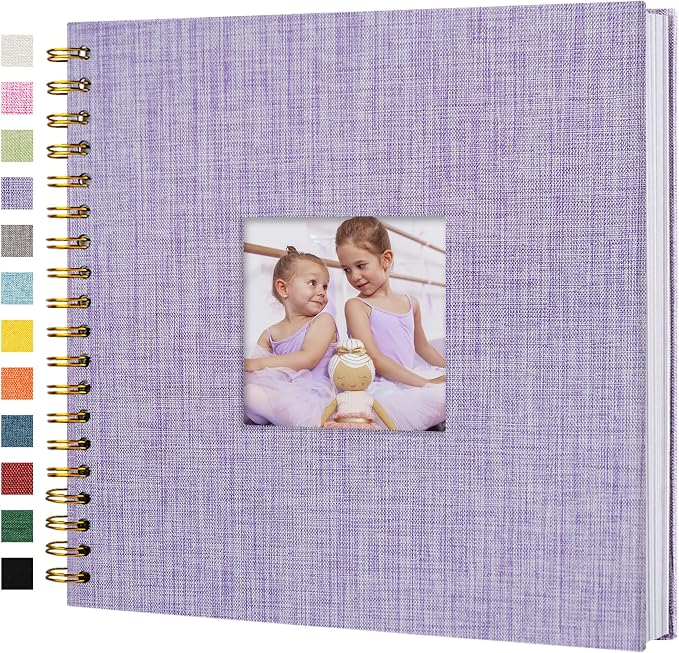 10"x10" Scrapbook Photo Album Linen Cover 40 Sheets 80 Pages White Paper | Purple Green Hardcover Kraft White Pages Memory Book, for Travel Wedding Guest Book Christmas Baby Fits 4x6 & Instant Photos
