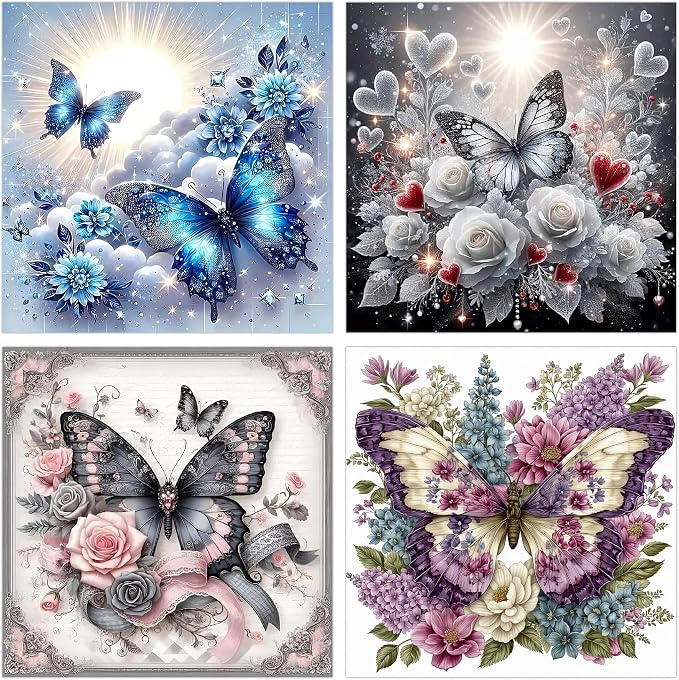 mrpwnle 4 Pack Diamond Art Kits for Adults, Butterfly Diamond Painting Kits