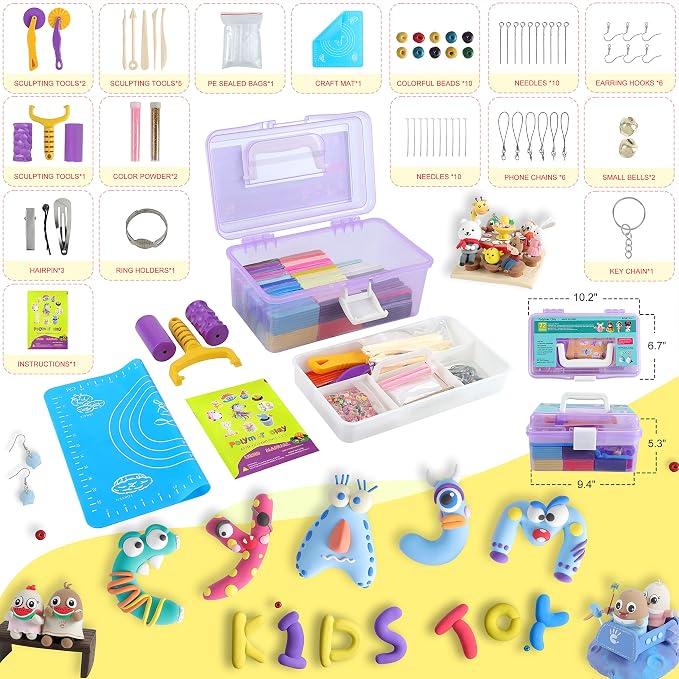 Cyajm 72 Colors Polymer Clay Strips Kit, DIY Jewelry & Home Decor | 72 colors oven bake clay strips, soft and easy to shape. For DIY jewelry, art, home decor. Gift for adults and beginners