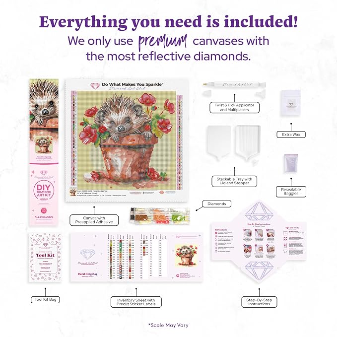 DIAMOND ART CLUB Floral Hedgehog Diamond Art Kits for Adults