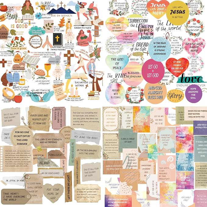 300+ Inspirational Christian Stickers, Waterproof Bible Verse Jesus Stickers for Water Bottles Laptop Scrapbook Journaling Planner, Bible Study Vision Board Supplies Christian Easter Gifts for Women