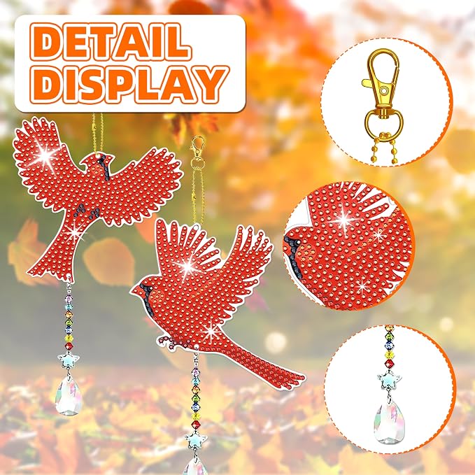 6 Pcs Cardinal Bird Diamond Painting Wind Chimes 5D DIY Diamonds Painting Suncatcher Ornament Double Sided Diamond Art Suncatcher Hanging Crystal Pendant Best Gifts for Mom