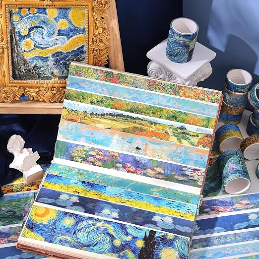 PAGEMORE 32 Rolls Washi Tape Set, Colored Van Gogh Patterns Decorative Masking Tape, Vintage Artists Tapes for Journaling, Junk Journal, DIY Craft Projects, Scrapbooking Supplies Decor
