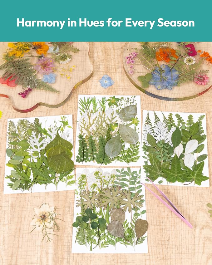 Resiners Dried Pressed Flowers for Resin Molds, Real Natural Dried Flowers Dry Leaves kit for Scrapbook Supplies Card Making Resin Jewelry Making Soap Candle DIY Crafts (Green Leaves100pcs)