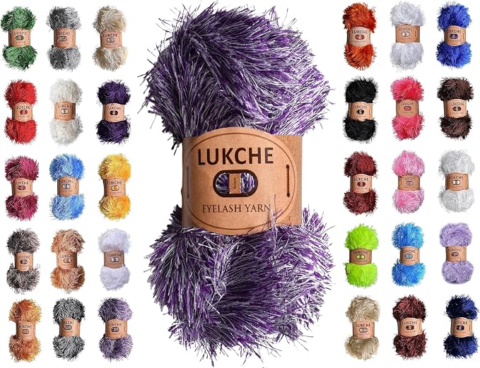 Eyelash Fun Fur Yarn Premium 100% Polyester 164 Yds (150 Mt), 3.53 Oz (100 Gr) Colorful Crochet Yarn Dıy Hand Knitting. (White Purple, 1 Skein)