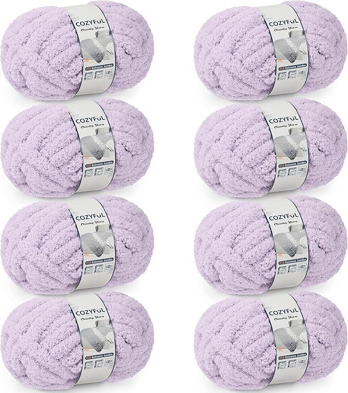 Cozyful Chunky Yarn for Hand Knitting - #10 Chunky Chenille Yarn, Jumbo Big Thick Chunky Yarns for Crocheting, Super Bulky Chunky Knit Blanket Yarns, 8 Skein (22 yds 8 oz Each Skein), Lavender Fog
