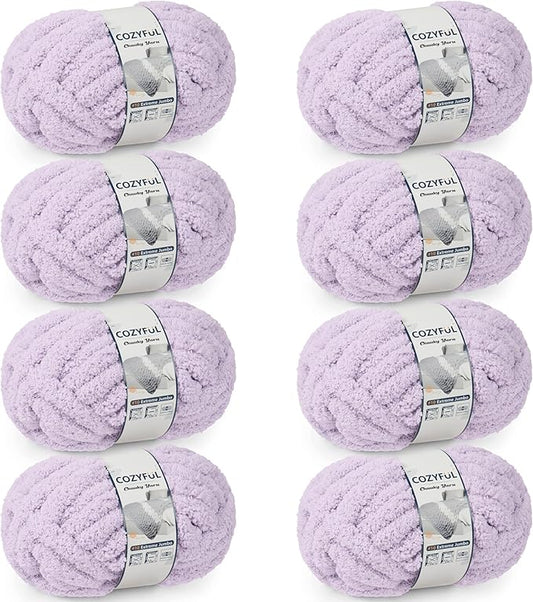 Cozyful Chunky Yarn for Hand Knitting - #10 Chunky Chenille Yarn, Jumbo Big Thick Chunky Yarns for Crocheting, Super Bulky Chunky Knit Blanket Yarns, 8 Skein (22 yds 8 oz Each Skein), Lavender Fog