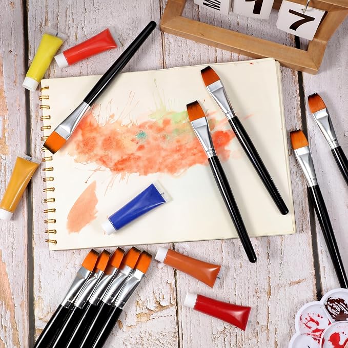 Zonon 10 Pcs 3/4 Inch Flat Paint Brushes Acrylic Painting Craft,Brown | Small Watercolor Detail Brushes for Canvas, Face Painting Craft Supplies, Works with Acrylic Oil, Bulk for Adult Artists