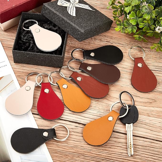 Taiyin 30 Pcs Leather Key Fob Kit PU Leather Keychain Blanks, Multi Colors