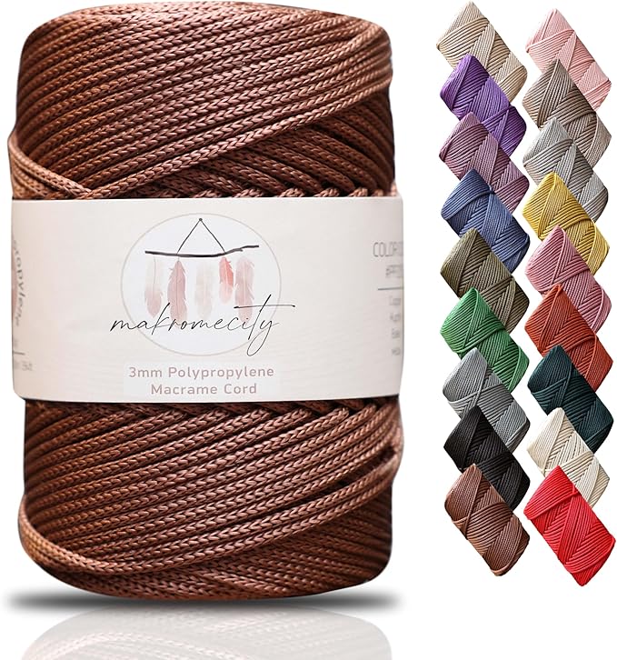 Makromecity, Premium Polyester Macrame Cord 3mm x 131 Yards (394 feet) 3mm Polypropylene Copper Macrame Cord Crochet Macrame Bag Cord Crafts for Wall Hangings, Bags, Underplate, Rug