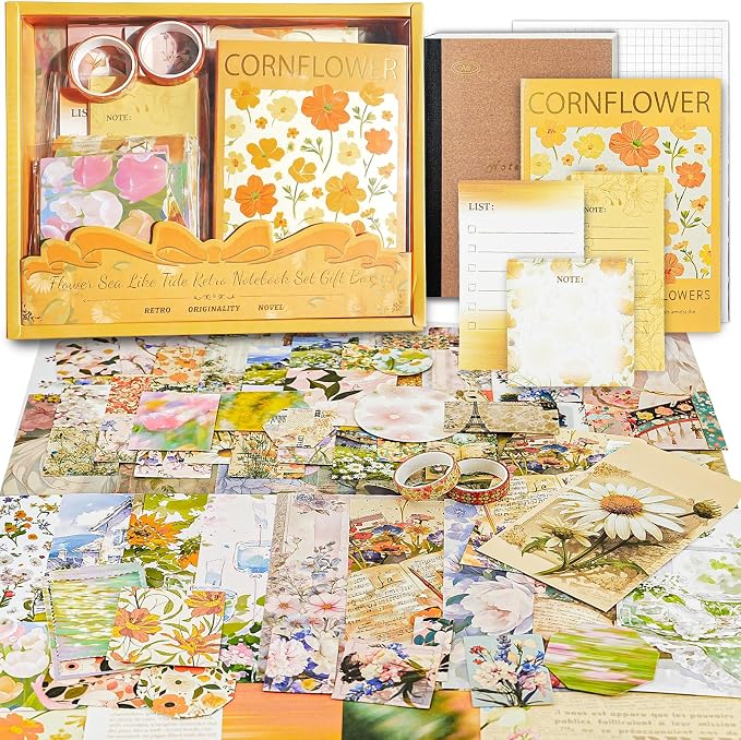Aromoty Scrapbooking Supplies Kit, Botanical Aesthetic Vintage Scrapbook Kit for Bullet Junk Journal A6 Grid Notebook Stationary (Centaury Love)