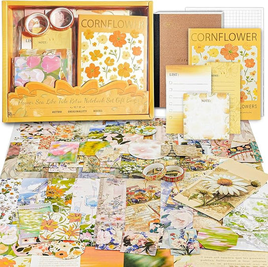 Aromoty Scrapbooking Supplies Kit, Botanical Aesthetic Vintage Scrapbook Kit for Bullet Junk Journal A6 Grid Notebook Stationary (Centaury Love)