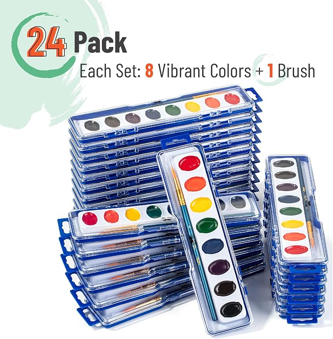 Mr. Pen- Washable Watercolors, 24 Pack, 8 Colors with Paint Brush | Bulk Watercolor Paint Set, Water Color Painting Kids, Watercolors for Kids and Adults