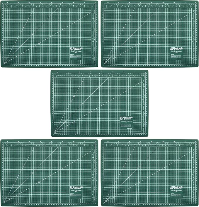 ELECTRONIX EXPRESS 5 Pack Metric 45cm x 30cm (17.71" x 11.81") Self-Healing Cutting Mat, Grid Lines Measure 40 cm x 25 cm, Green, 3mm Thick