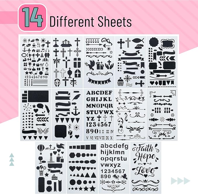 Mr. Pen- Bible Journaling Stencil Set, 4.2 x 7 Inch, 14 Sheets