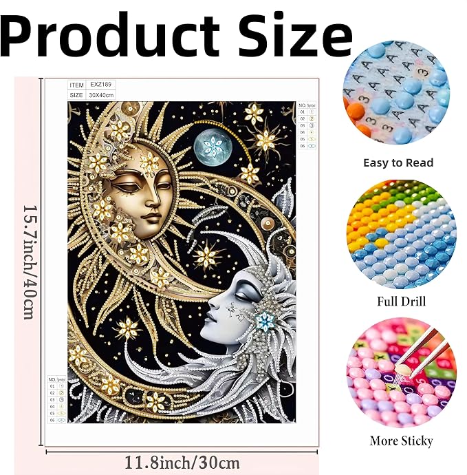 DOTSTART Diamond Art Kits for Adults,Sun and Moon Diamond Paintings Kits | Special Shaped 5D DIY Crystal Paint By Diamonds,Diamond Dot Gem Art Painting Kits,for Home Wall Art Decor 11.8X15.7Inch