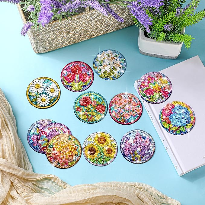 Zonon 12 Pcs Diamond Art Magnets for Refrigerator, Floral Diamond Painting | Pre-made Flower Designs for Fridge Decor, Colorful Floral Craft Kits for Adults, Strong Magnetic Stickers for Home