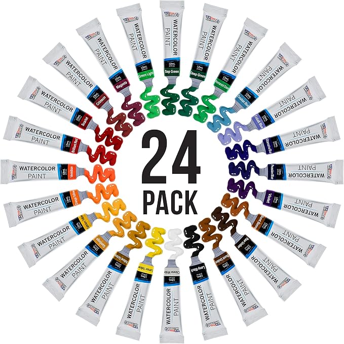 U.S. Art Supply Professional Watercolor Paint Set, 24 Colors in 12ml Tubes