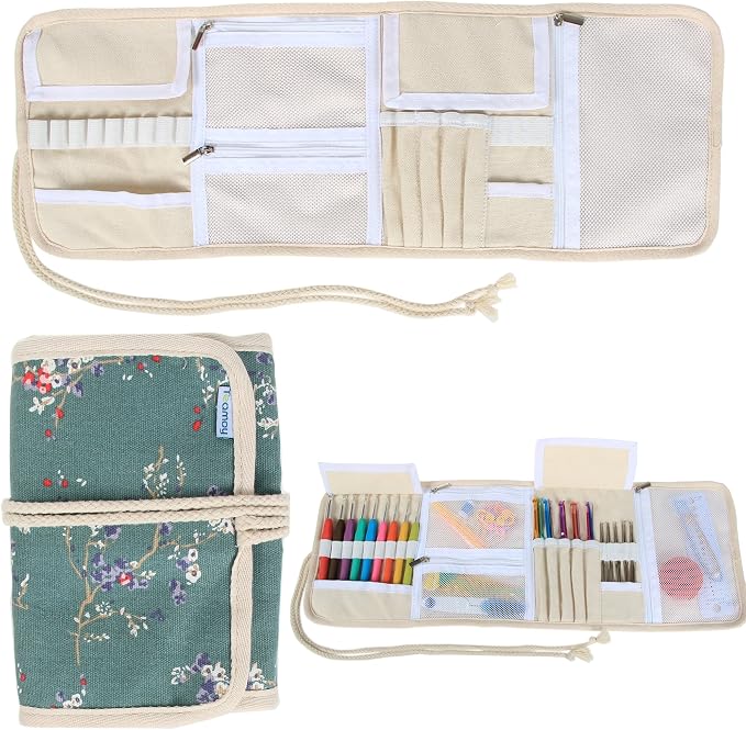 Teamoy Crochet Hook Case Organizer, Crochet Hook Roll Bag, Plum Flowers