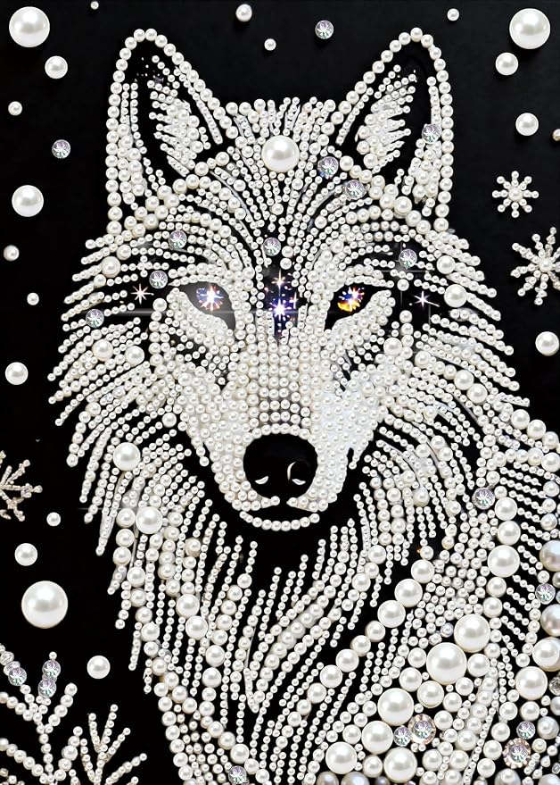 Morudeor 5D Diamond Art Pearl Painting Kits for Adults,Special Shape Diamond Art Kits for Wolf Head, DIY Plastic Pearl Painting Kit for Home Decor 12 × 16 inch