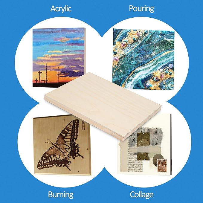 Falling in Art 4 Pack 9x12’’ Unfinished Birch Wood Panels Kit for Painting | Studio 3/4’’ Deep Wooden Canvas, Cradle Boards for Acrylic Pouring, Art, Crafts, Epoxy Resin, Laser Engraving Cutting