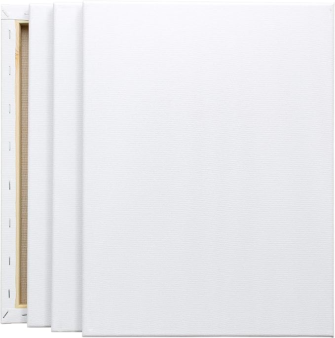 FIXSMITH Stretched White Blank Canvas - 12 x 16 Inch, Bulk Pack of 8, Primed, 100% Cotton, 5/8 Inch Profile of Super Value Pack for Acrylics,Oils & Other Painting Media.