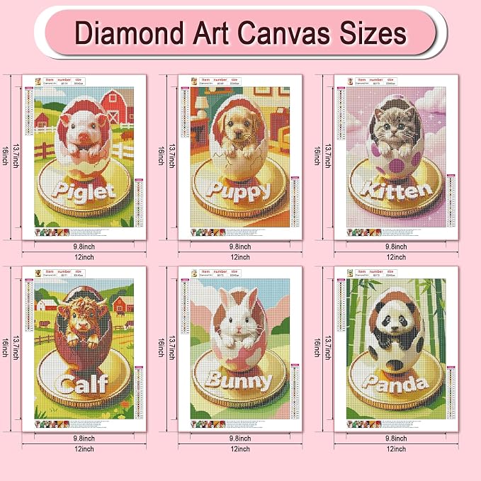 DOZEEZOP 6-Pack Diamond Art Kit for Adults, 5D Diamond Painting 12x16 Inch | Animals pictures, Full Round Drills, Home Wall & Shelf Decor, Beginner-Friendly DIY Craft, Stress Relief, All-Occasion Gift