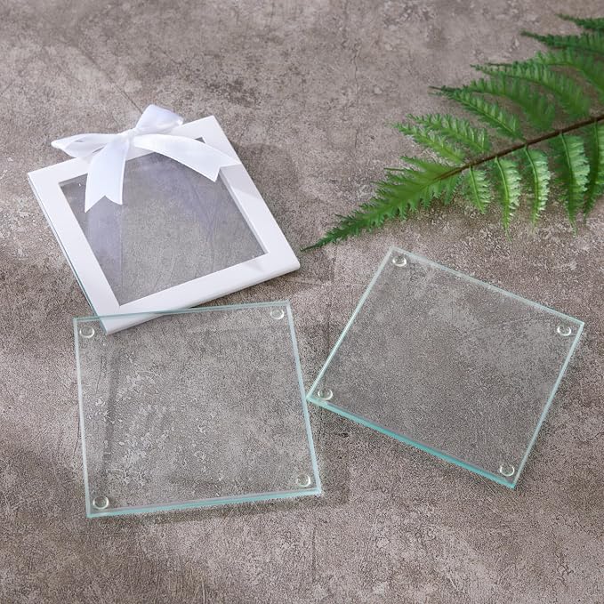Kate Aspen Clear Glass Drink Coasters Set of 12 - DIY Sublimation Blanks for Drink Coasters, Wedding Favors, Home Décor, Bridal Shower Gifts, Fall Decorations, Bar Coasters, and Party Craft Supplies