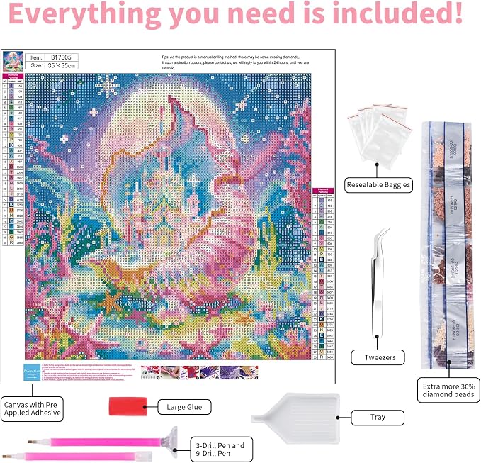 GEEHEIY Diamond Art Kits for Adults, 5D Fantasy Castle Diamond Painting Kit