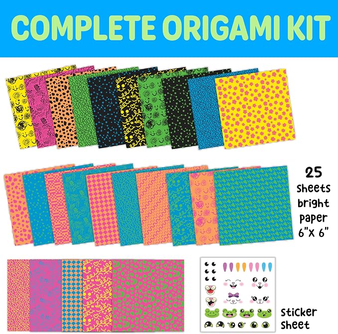 Creativity for Kids Neon Origami Mini Kit, 25 Papers (Ages 7+)