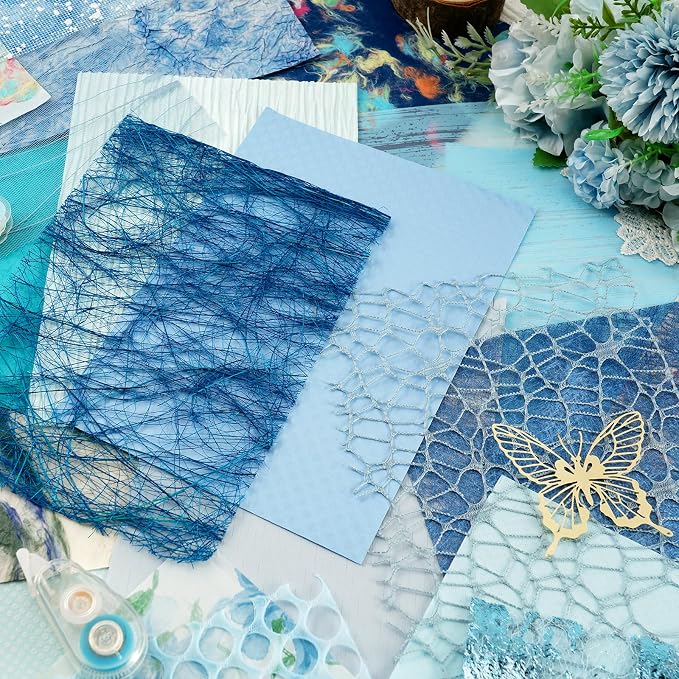 50 Sheets A5 Blue Multi Texture Junk Journal Scrapbook Decorative Paper