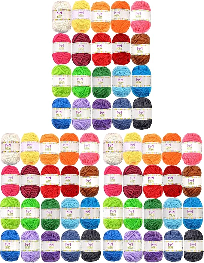 20 Acrylic Yarn Skeins - 438 Yards Multicolored Yarn in Total – Great Crochet and Knitting Starter Kit for Colorful Craft – Assorted Colors (Pack of 3)