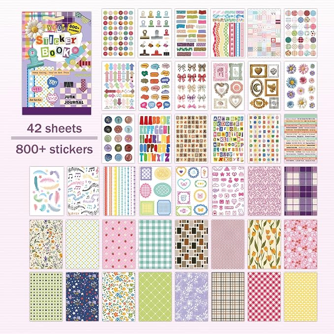 PRSTINCOL Vintage Sticker Book 42 Pages 800 Plus Stickers Mixed Designs