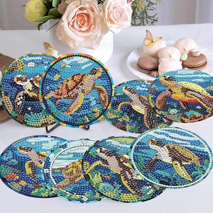 Diamond Art Coasters Kits, 8 Pcs Turtle Diamond Painting Coasters Kits