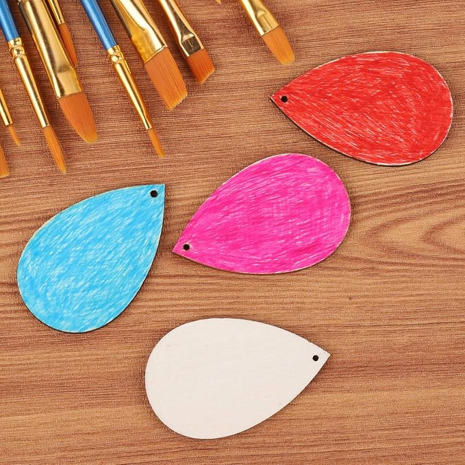 500 Pcs Unfinished Wooden Earrings, 100Pcs Blank Natural Wood Pendants100 Pcs Earring Hooks, 200 Pcs Jump Rings and 100 Pcs Earrings Backs for Jewelry DIY Craft Making