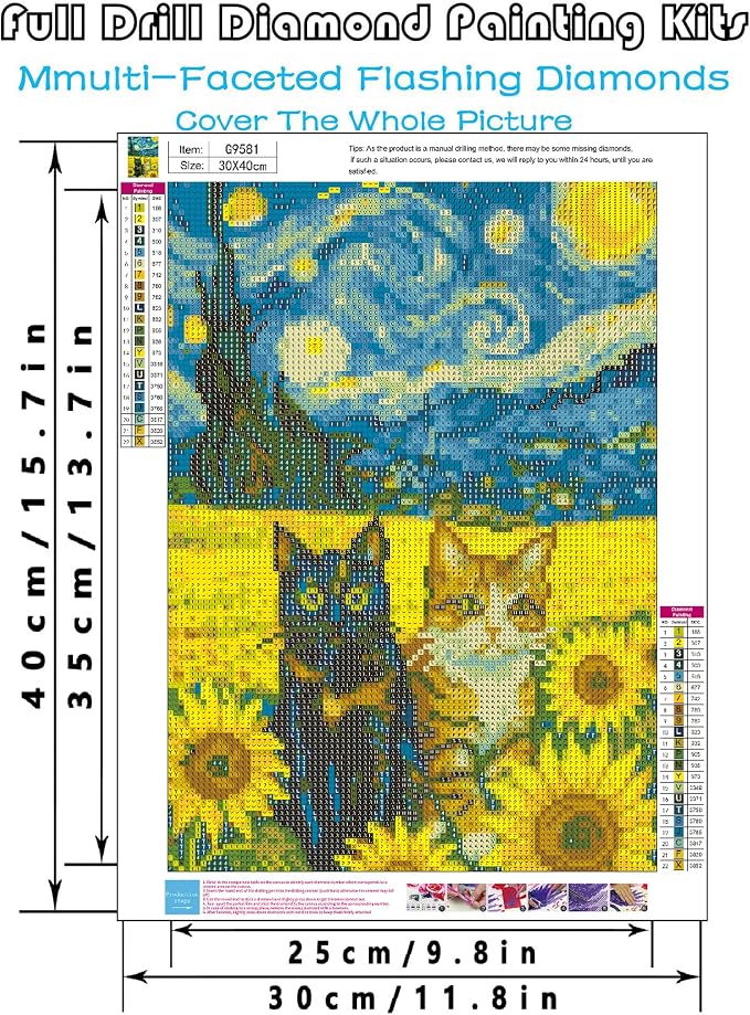 askkqtx Cat Diamond Art Kits for Adults 12x16 Inch